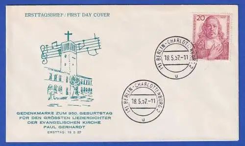 Bundesrepublik 1957 Paul Gerhardt Mi.-Nr. 253 auf FDC O BERLIN-CHARLOTTENBURG 