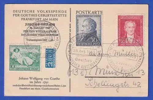 Bizone 1949 Goethe Mi.-Nr. 108-110 mit So.-O FRANKRURT/M. auf Porträt-Karte