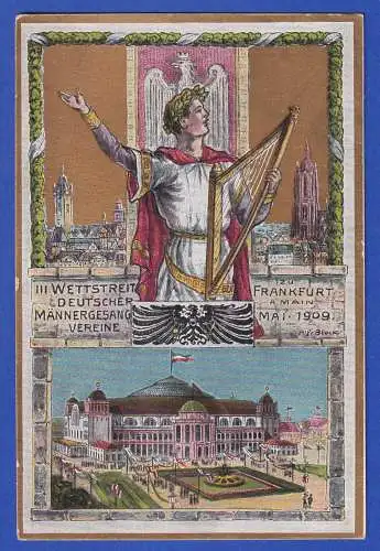 Bildpostkarte 1909 III. Wettstreit Deutscher Männergesangvereine Frankfurt