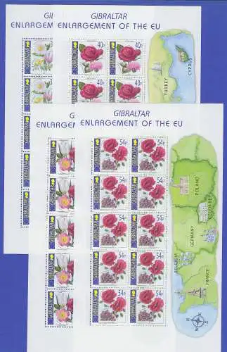 Gibraltar 2003 EU-Erweiterung, Blumen Mi.-Nr. 1050-53 Satz 4 Kleinbogen **