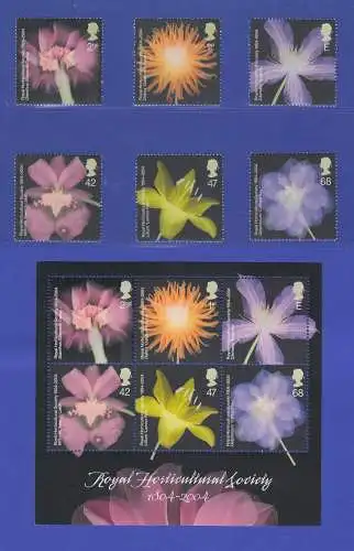 Großbritannien 2004 Blumen Mi.-Nr. 2217-22 und Block 20 ** 