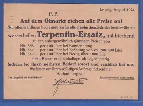 Dt. Reich Inflation 10Pfg Ziffer Mi.-Nr. 159a als EF auf Postkarte aus Leipzig