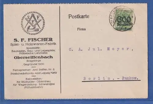 Dt. Reich Inflation Mi.-Nr. 308Aa auf Postkarte aus Oberseiffenbach vom 5.10.23