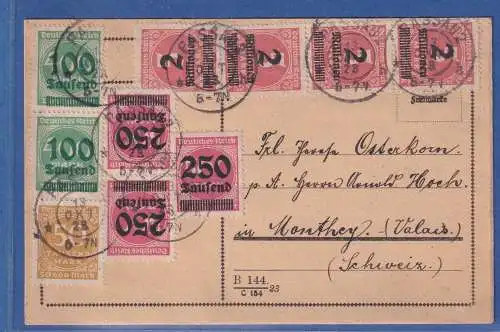 Dt. Reich Inflation diverse Marken auf Postkarte aus Passau vom 13.10.23