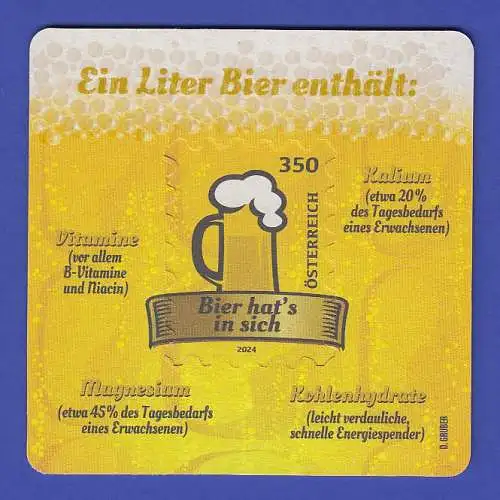 Österreich 2024 Bierdeckel-Briefmarke 350 Ct. postfrisch **