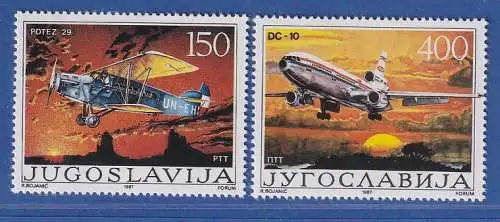 Jugoslawien 1987 60 J. Zivilluftfahrt Potez29-4, DC-10 Mi.-Nr.2213-14 ** / MNH