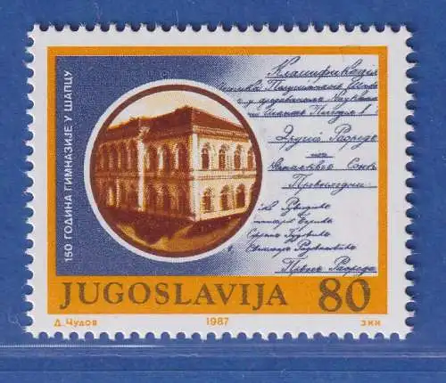 Jugoslawien 1987 150 Jahre Gymnasium in Sabac  Mi.-Nr. 2237 ** / MNH