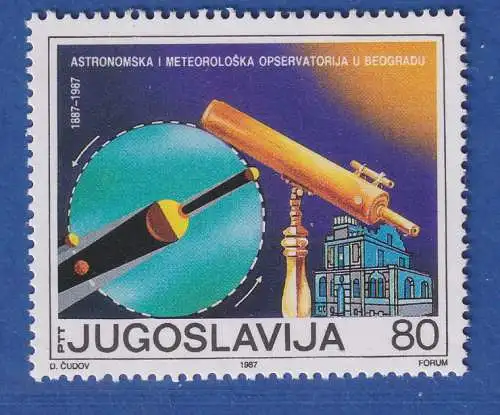 Jugoslawien 1987 100 Jahre astron. Observatorium Belgrad  Mi.-Nr. 2246 ** / MNH