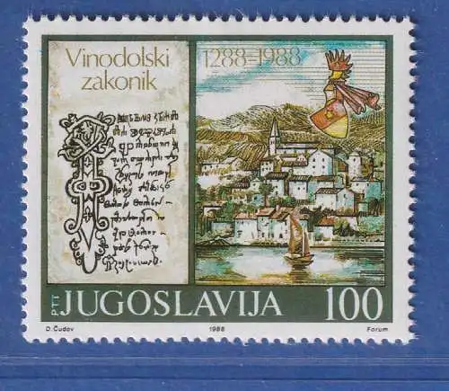 Jugoslawien 1988 700 Jahre Gesetzbuch des Bezirks Vinodol Mi.-Nr. 2257 ** / MNH