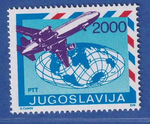 Jugoslawien 1988  Freimarke: Postdienst Flugzeug DC-10 Mi.-Nr. 2296 ** / MNH