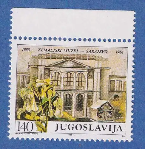 Jugoslawien 1988 100 Jahre Landesmuseum von BiH, Sarajevo Mi.-Nr. 2297 ** / MNH