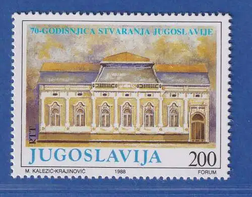 Jugoslawien 1988 70 Jahre Jugoslawien Krsmanovic-Haus Mi.-Nr. 2314 ** / MNH