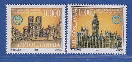 Jugoslawien 1989 100 Jahre Interparlamentarische Union  Mi.-Nr.2367-68 ** / MNH