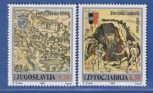 Jugoslawien 1990 500 J. Quecksilberbergwerk  Idrija Mi.-Nr.2430-2431 ** / MNH