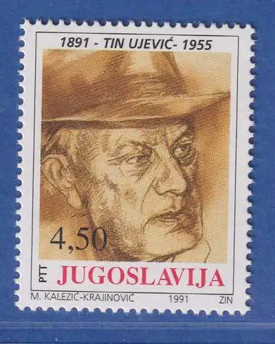 Jugoslawien 1991 100. Geburtstag von Tin Ujevic  Mi.-Nr.2488 ** / MNH