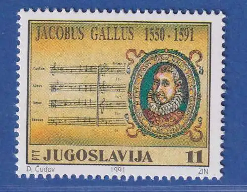 Jugoslawien 1991 400. Todestag von Jakobus Gallus  Mi.-Nr.2489 ** / MNH