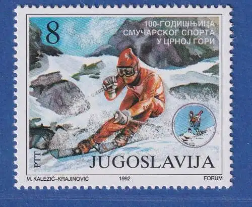 Jugoslawien 1992  100 Jahre Skisport in Montenegro  Mi.-Nr.2530  ** / MNH