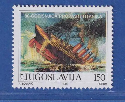 Jugoslawien 1992  80 Jahre Untergang der "Titanic"  Mi.-Nr.2532 ** / MNH