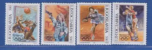 Jugoslawien 1992 Olympische Sommerspiele, Barcelona  Mi.-Nr.2538-41  ** / MNH