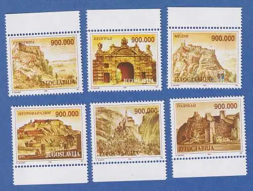 Jugoslawien 1993  Alte Festungen  Mi.-Nr. 2608-2613 ** / MNH