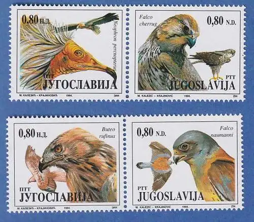 Jugoslawien 1994  Geschützte Tiere: Greifvögel  Mi.-Nr. 2647-2650 ** / MNH