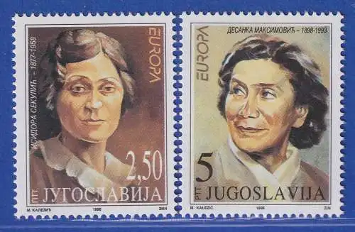 Jugoslawien 1996  Europa: Berühmte Frauen  Mi.-Nr. 2777-2778 ** / MNH