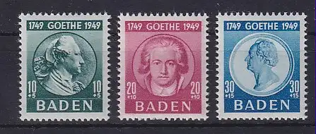 Französische Zone, Baden Goethe Mi.-Nr. 47-49 Serie kpl. postfrisch **