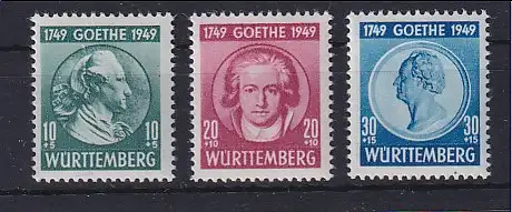 Französische Zone, Württemberg Goethe Mi.-Nr. 44-46 Serie kpl. postfrisch **