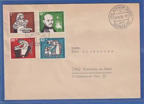 Bundesrepublik 1956 Wohlfahrt, Mi.-Nr. 243-246 auf FDC mit Tages-O BORNUM (HARZ)