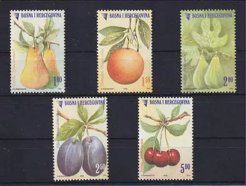 Bosnien-Herzegowina 2005 Freimarken: Obst Mi.-Nr. 395-399 ** 