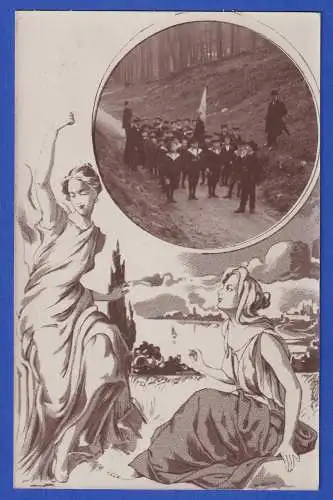 Alte Bildpostkarte Gymnasiastenwandertag mit unschicklicher Rahmung ungelaufen