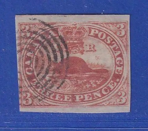 Kanada 1852 Biber 3 P Mi.-Nr. 2y mit Sechsring-O