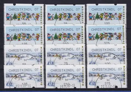 Österreich Sielaff-ATM Mi.-Nr. 8 und 9 CHRISTKINDL 07, je Satz 6 Werte O