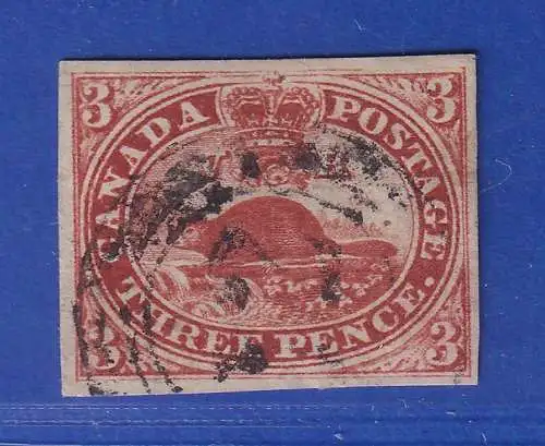 Kanada 1852 Biber 3 P Mi.-Nr. 2x mit Mehrkreis-Nr.-O