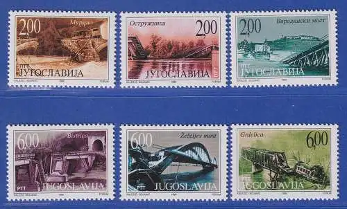 Jugoslawien 1999 Durch die NATO zerstörte Brücken Mi.-Nr. 2932-37 ** / MNH