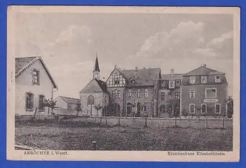 Alte AK Anröchte (Westfalen) Krankenhaus gel. 1921 nach Duisburg