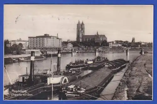 Alte AK Magdeburg Blick über die Elbe zum Dom 1930 gel. nach Konstanz