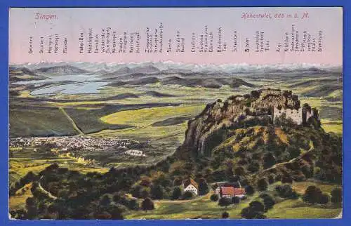 Alte Bildpostkarte Singen Hohentwiel Alpenpanorama 1928 gel. nach Konstanz