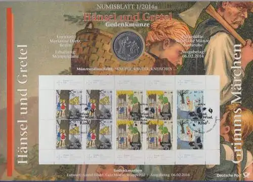 Bundesrepublik Numisblatt 1/2014 Märchen Hänsel Gretel mit 10-Euro-Gedenkmünze 