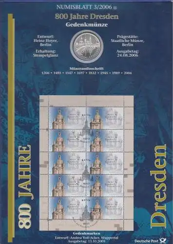 Bundesrepublik Numisblatt 3/2006 Frauenkirche Dresden mit 10-Euro-Silbermünze 