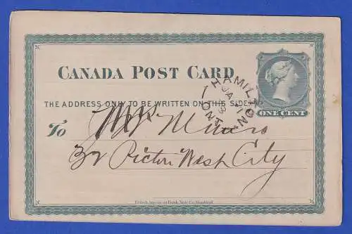 Kanada 1873 GA Postkarte O HAMILTON (Ontario)