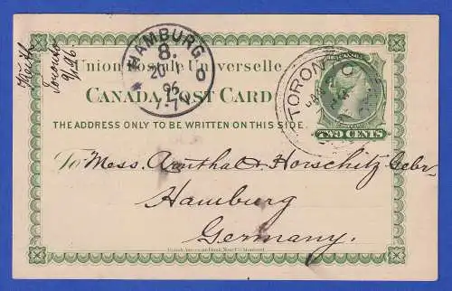 Kanada 1896 GA Postkarte O TORONTO gelaufen nach Hamburg