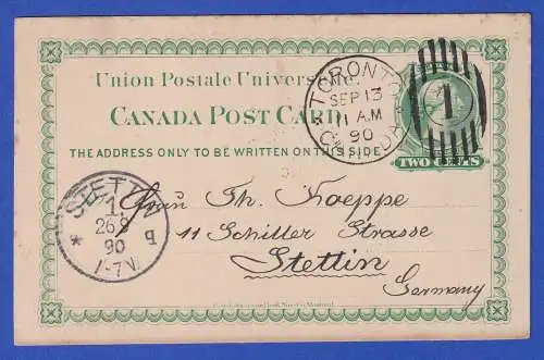 Kanada 1890 GA Postkarte O TORONTO gelaufen via London nach Stettin