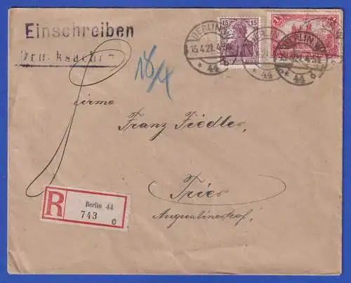 Dt. Reich 1921 R-Drucksache mit 1,15M-Frankatur O BERLIN nach Trier