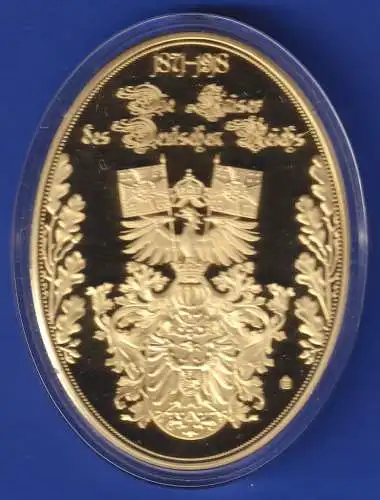 Große Medaille Kaiser Wilhelm I. Kupfer vergoldet mit bunten Glas-Kristallen