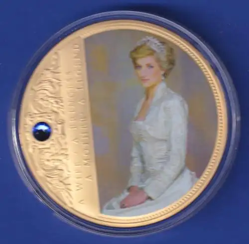 Große Medaille Portraits of a Princess - Diana mit blauem Glas-Kristall