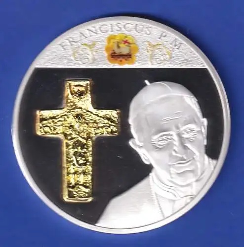 Große Medaille Papst Franziskus Kupfer versilbert mit Teilvergoldung