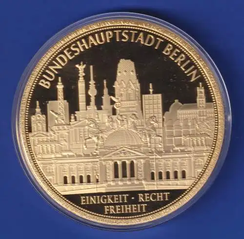 Riesen-Medaille Berlin Brandenburger Tor Kupfer vergoldet mit Farbdruck