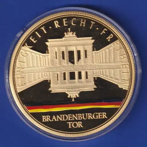 Riesen-Medaille Berlin Brandenburger Tor Kupfer vergoldet mit Farbdruck