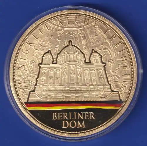 Riesen- Medaille Berlin Dom Kupfer vergoldet mit Farbdruck